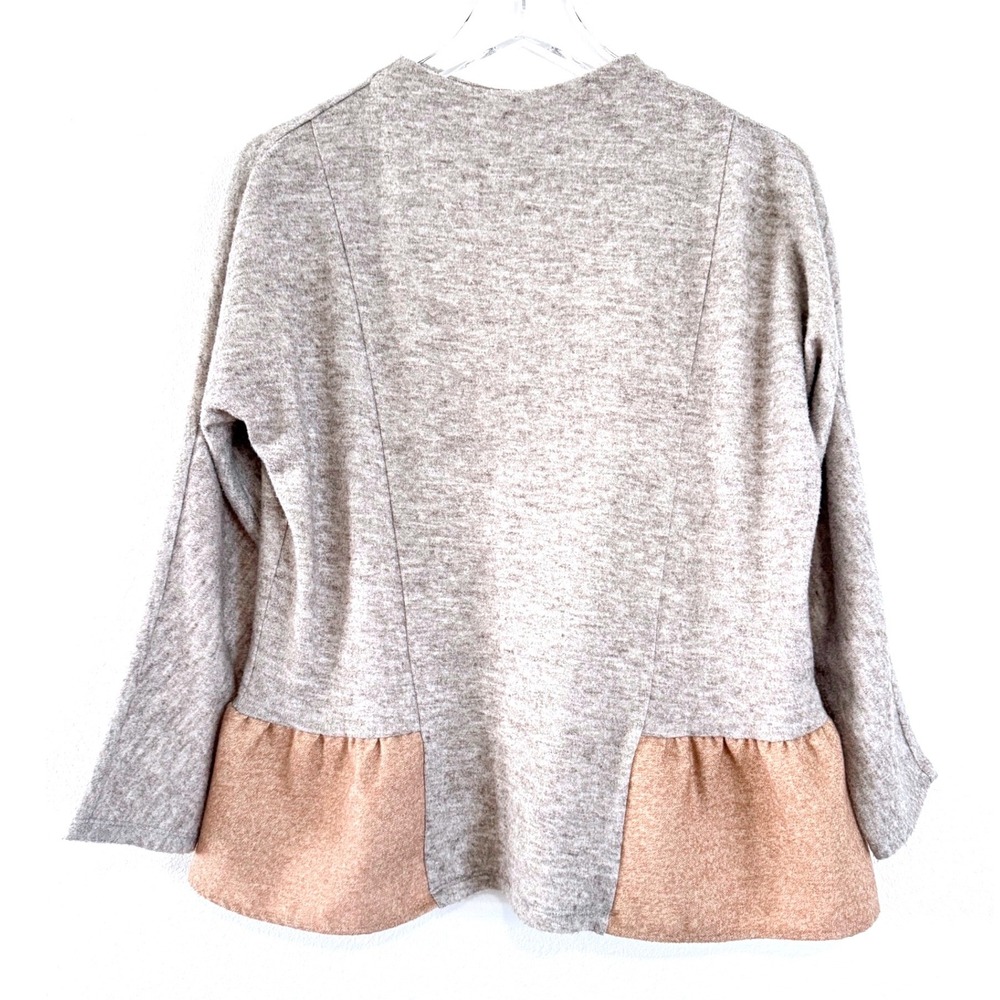THML Anthropologie Gray Mock Neck Sweater with Pink Contrast Peplum Hem
